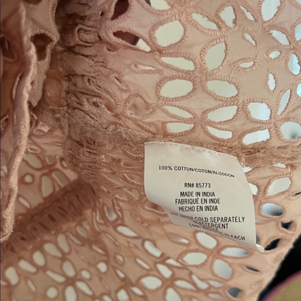 Eyelet Blush Lace Tie-Front Top Cover Up Cardigan - Picture 3 of 9